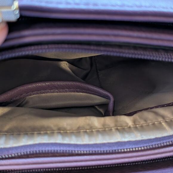 Dasein Purple Leather Gold Tone Metal Three Large Compartment Satchel Handbag - Picture 10 of 14